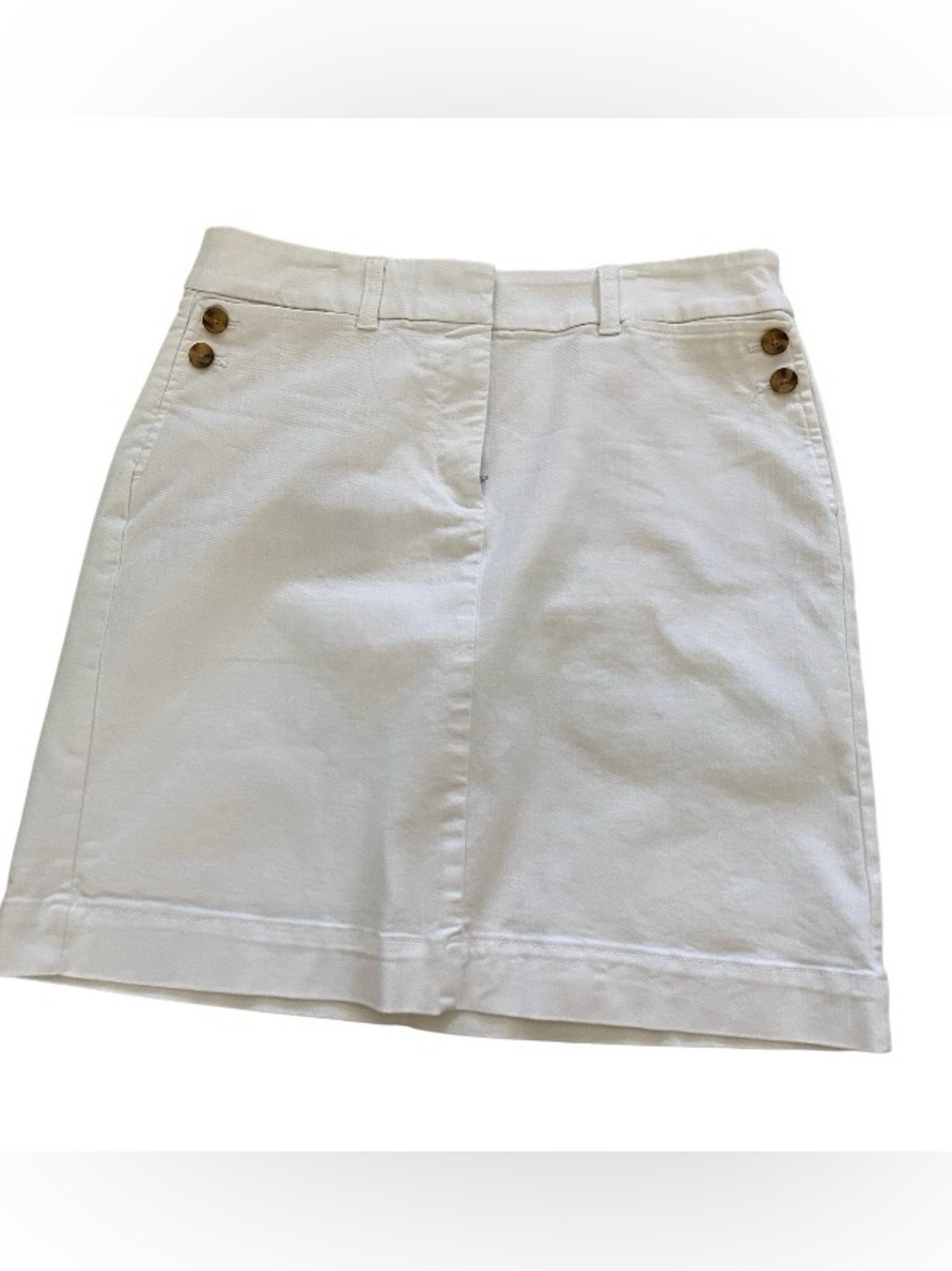 Talbots Classic White stretch denim Button-Accent,pocket, Women's Skirt size 10